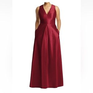 ALFRED SUNG‎ Sleeveless Pleated Skirt Red Long Formal Gown Dress Pockets prom 10